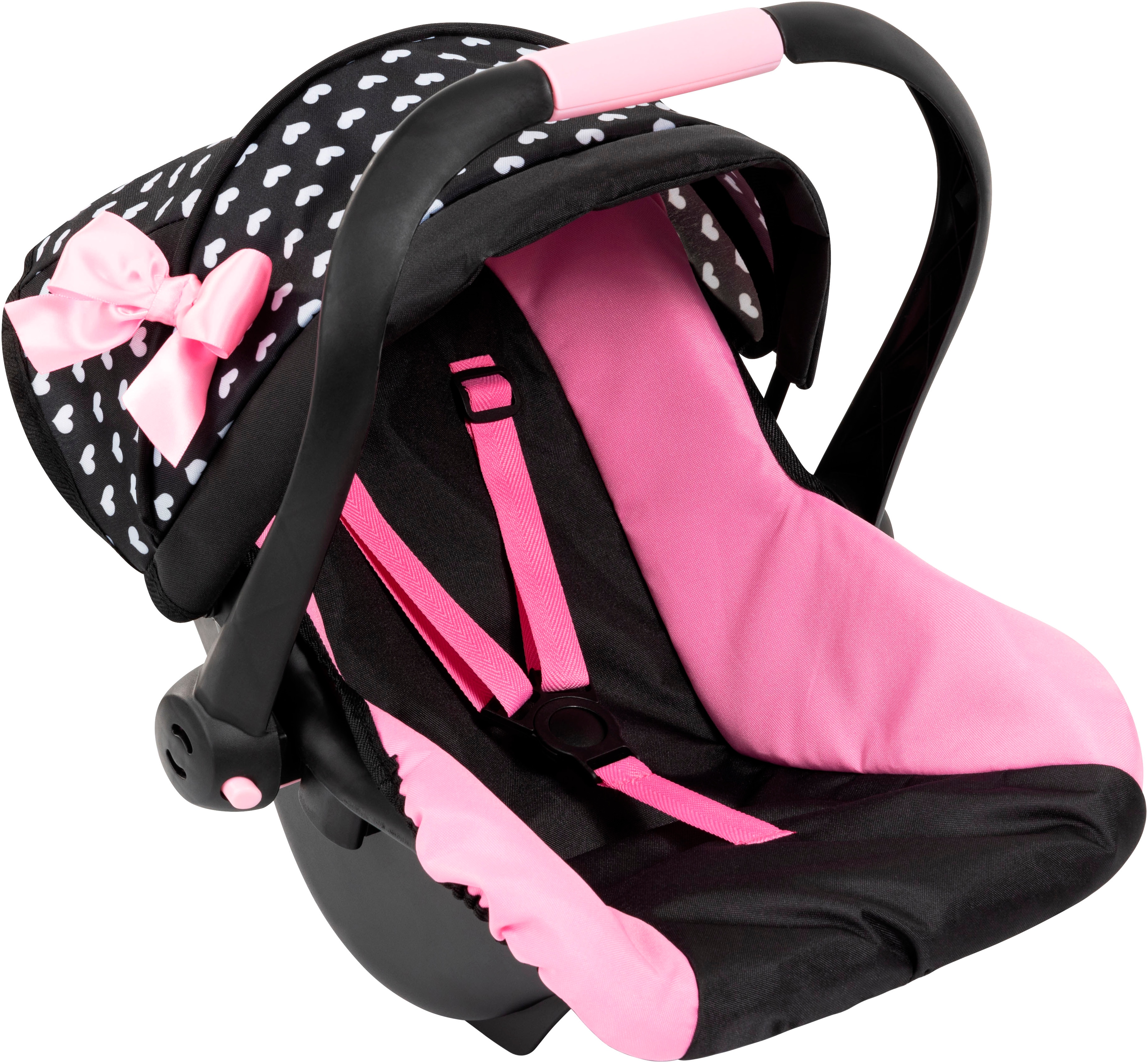 Puppen Autositz BAYER "rosa/goldfarben Schleife", schwarz (herzchen schwarz), Puppenausstattungen, KinderB:34cm H:38cm L:45 T:45cm, Kunststoff, Metall, mit Dach, B:34cm H:38cm L:45 T:45cm