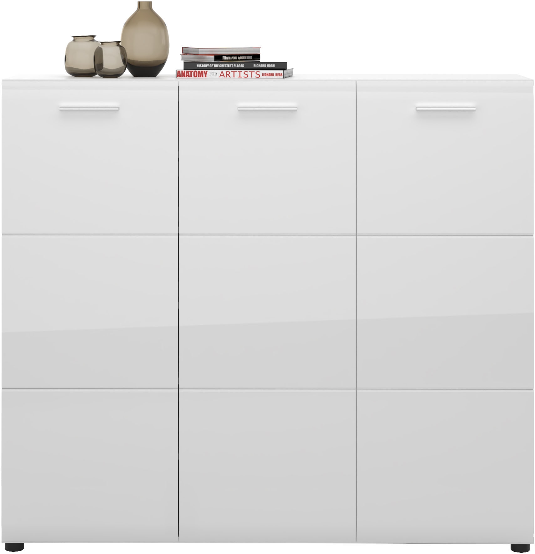 Schuhkommode LIVING CHARM "Merano", weiß, B:134,8cm H:120cm T:36cm, Holzwerkstoff, MDF, PVC, Sideboards, Schuhkommode, Breite ca. 135 cm Image
