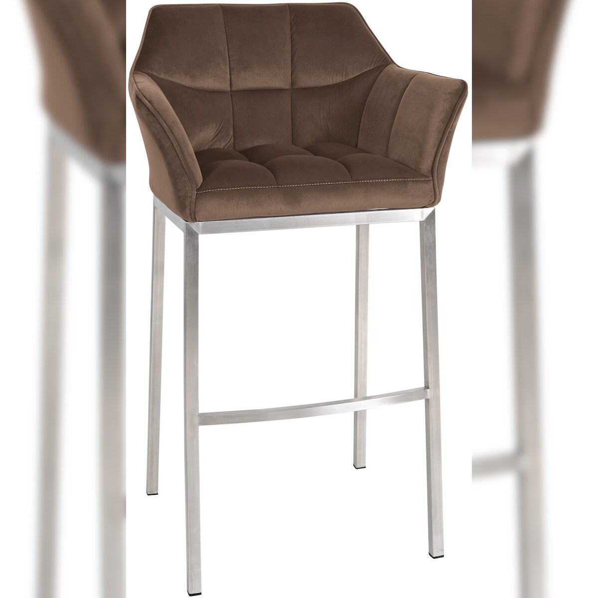 Proregal CHEFGASTRO Barhocker PHILADELPHIA Edelstahl Samt mit 4-Fuﬂ Gestell HxBxT 110x64x48cm Samt Braun Barstuhl Image