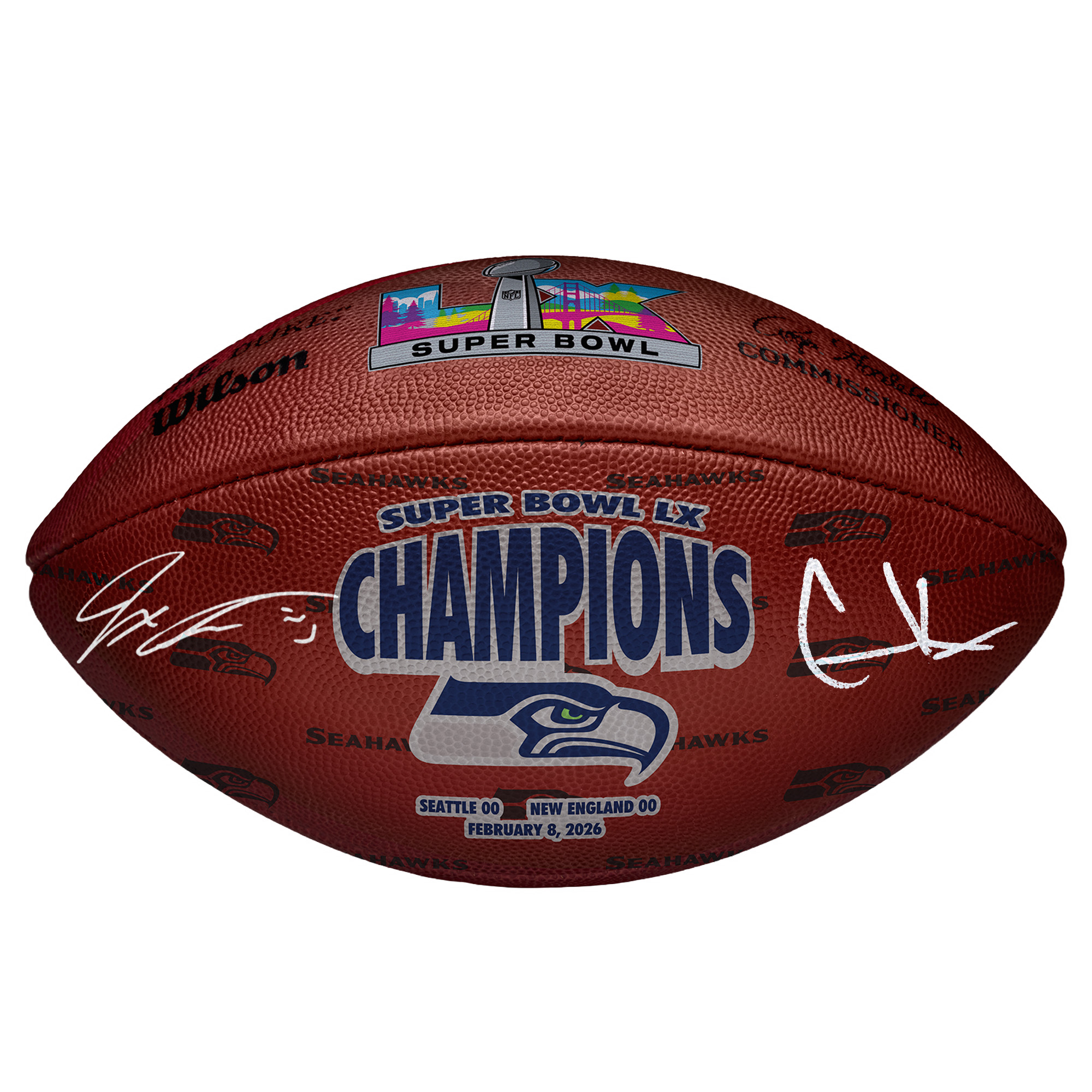 "Jaxon Smith-Njigba & Cooper Kupp Seattle Seahawks Autogramm auf dem Super Bowl LX Champions Wilson Duke Football" Image