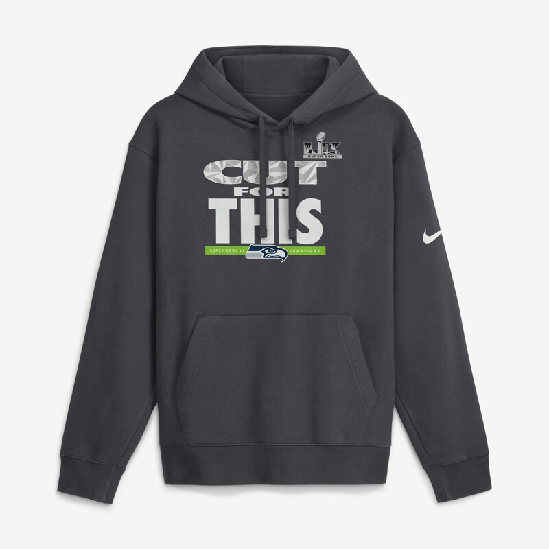 "Nike Herren-Fleece-Hoodie in Anthrazit mit Seattle Seahawks Super Bowl LX Champions Pickoff Move Parade Club-Motiv" Image