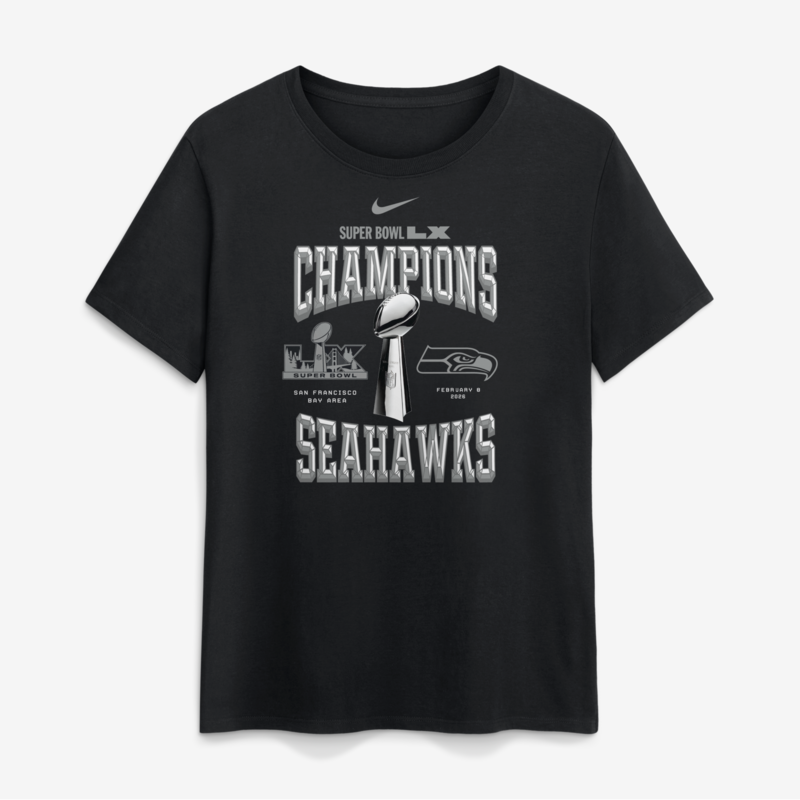 "Schwarzes Nike Damen-T-Shirt aus der Seattle Seahawks Super Bowl LX Champions Locker Room Trophy Collection" Image