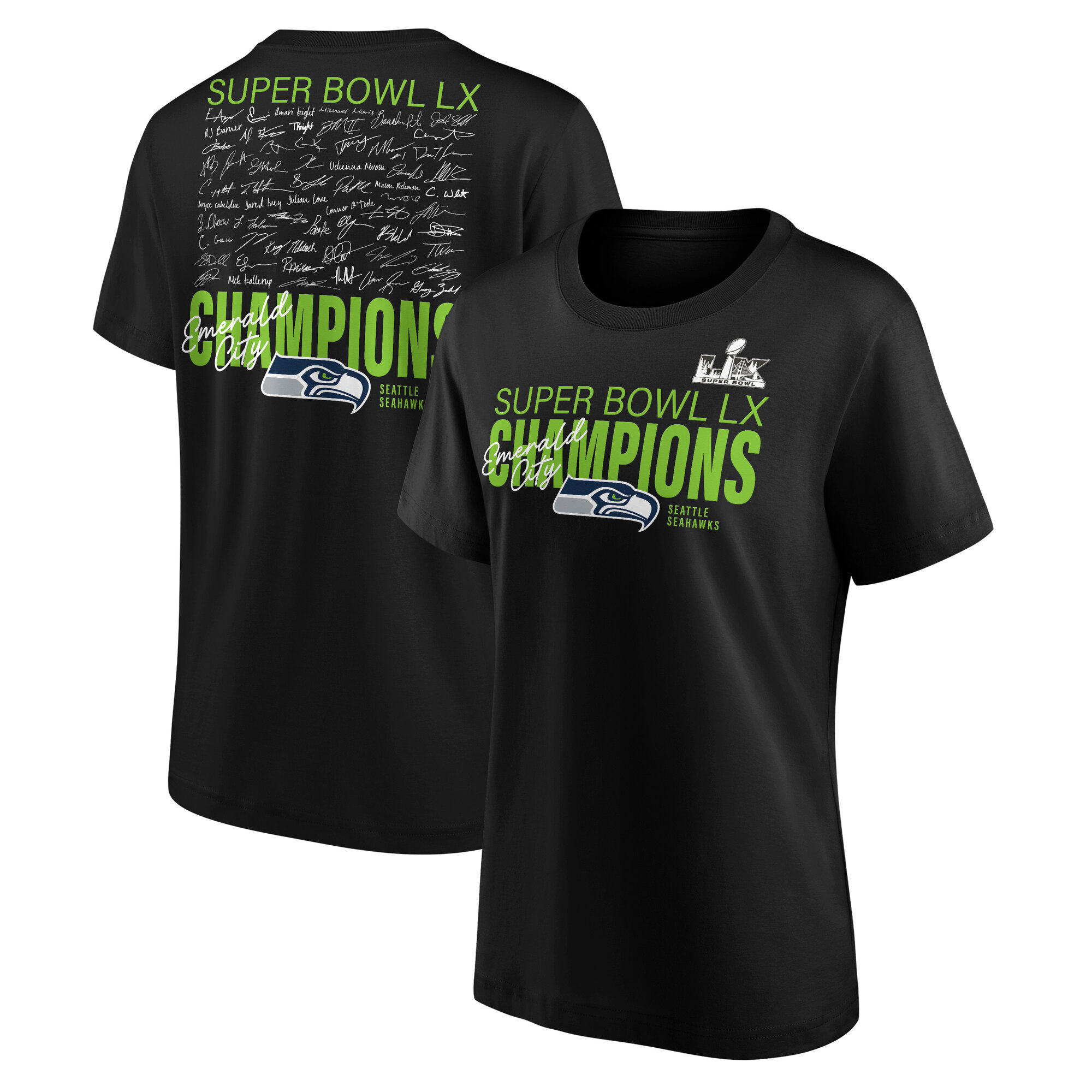 "Seattle Seahawks LX Autograph Signing Super Bowl Champions T-Shirt - Schwarz - Damen" Image