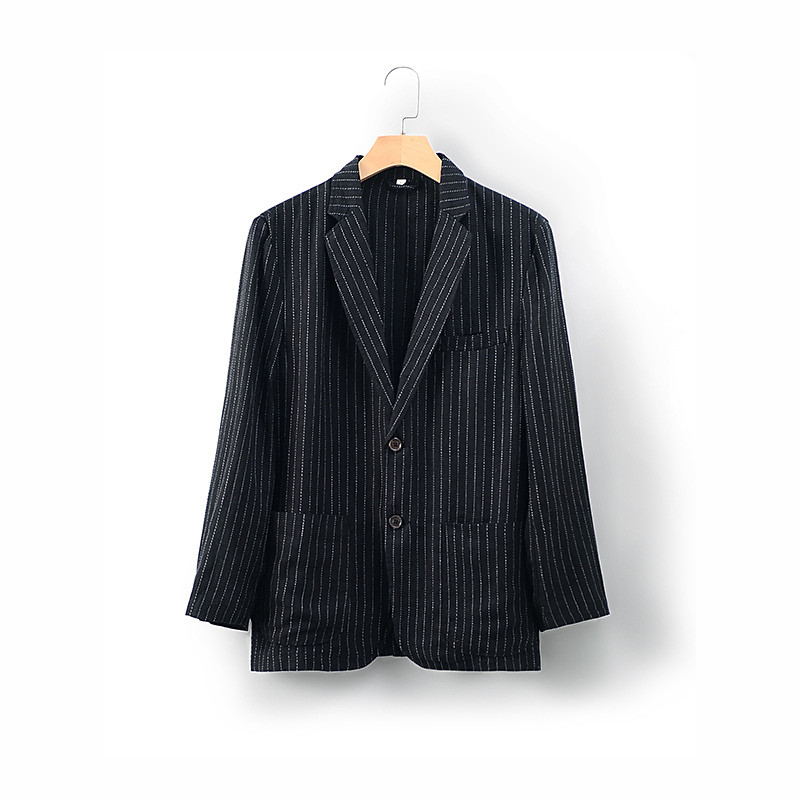 Men's Blazer Jacket Linen Blazer Notch Collar Fashion Lightweight Casual Striped Solid Colored Blazer Linen Blazer Black Dark Blue Tailored Fit Single Breasted Two-buttons