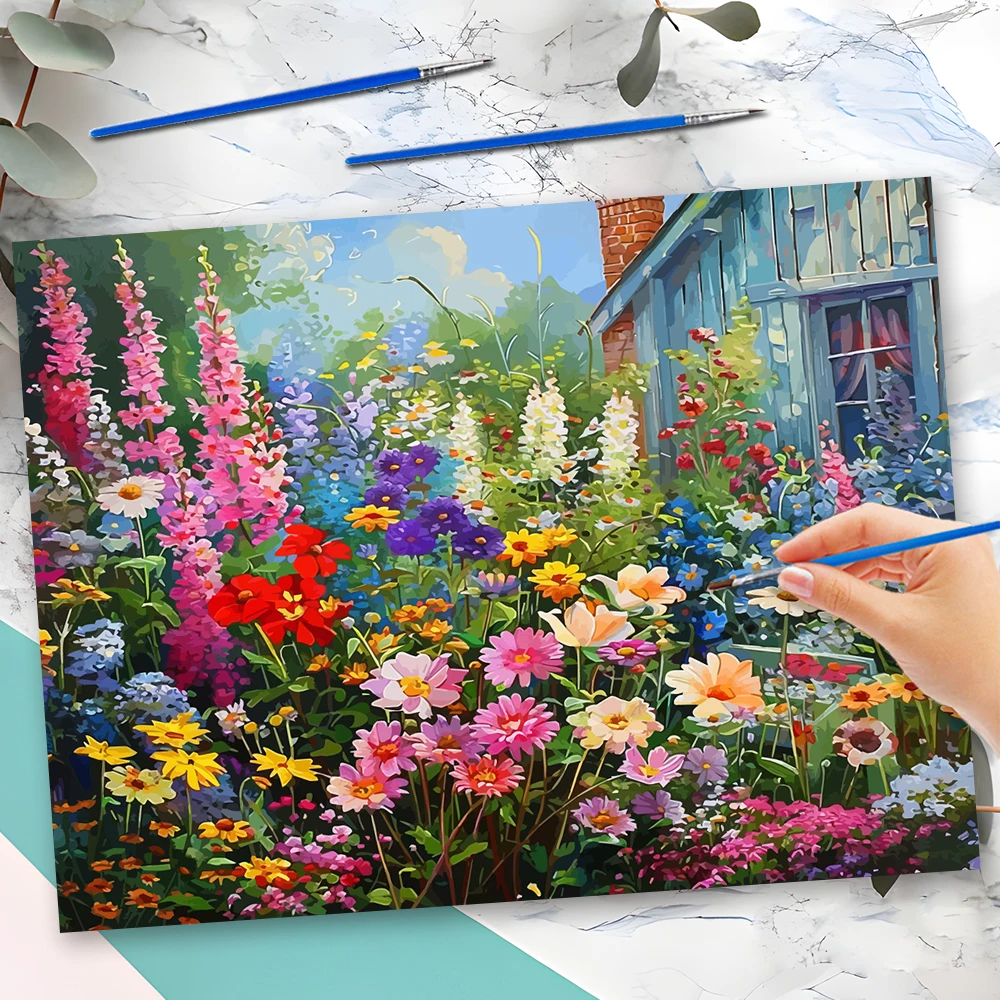 Momoart Bilder nach Zahlen, Blumen-Set, Malen nach Zahlen, gerahmter Garten auf Leinwand, handgemalt, zum Ausmalen, Zeichnen, Basteln, DIY-Geschenk Image