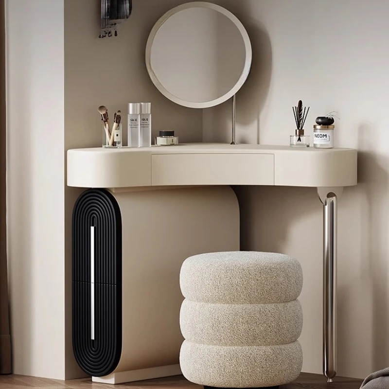 Ästhetischer Minimalistischer Spiegel-Schminktisch mit Stauraum, Eck-Schrank für Damen, Schlafzimmer-Kommode, Schreibtisch, Schminktisch mit Sitzfläche, Toaletka Schlafzimmermöbel