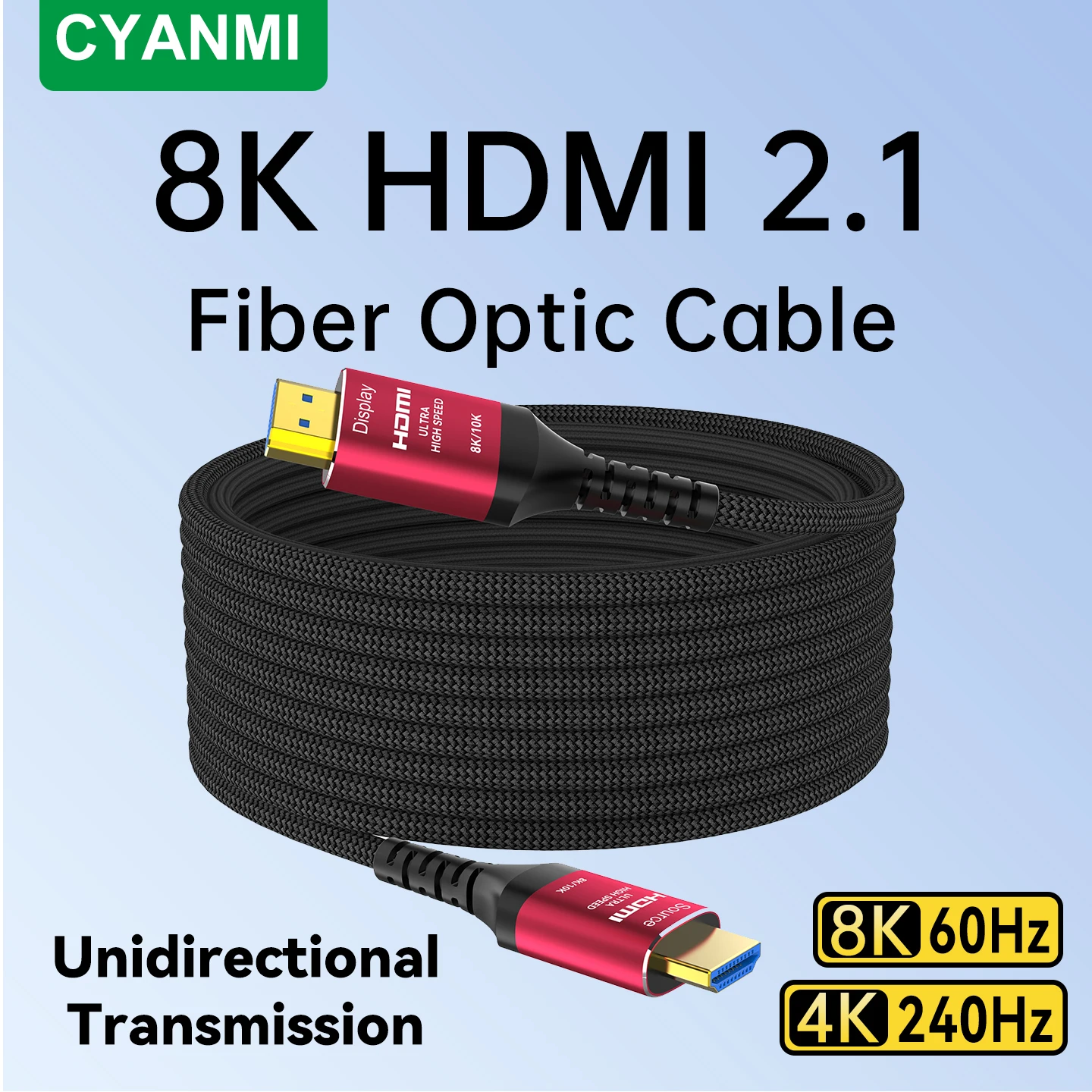 CYANMI 8K HDMI 2.1 Glasfaserkabel, CL3-zertifiziert, 48 Gbit/s, eARC, HDCP 2.2 und 2.3 kompatibel, für Xbox, PS5, 8K@60, 4K@120Hz/144Hz Image
