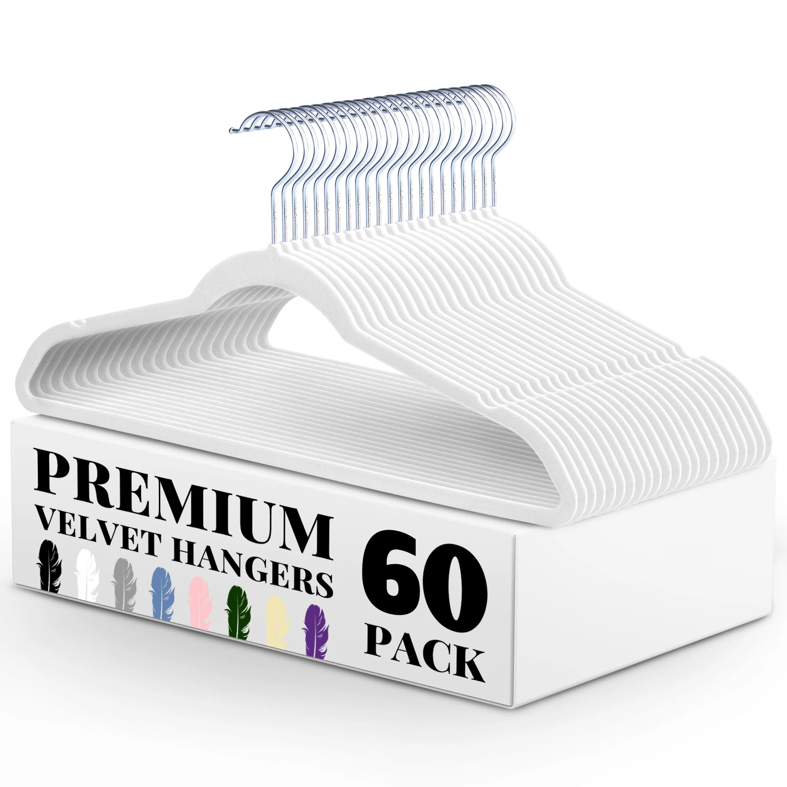 60 Stück Samt Kleiderbügel rutschfest 45 cm breit schmal robust gut belastbar 360° drehbarer Haken für Mäntel Hemden un