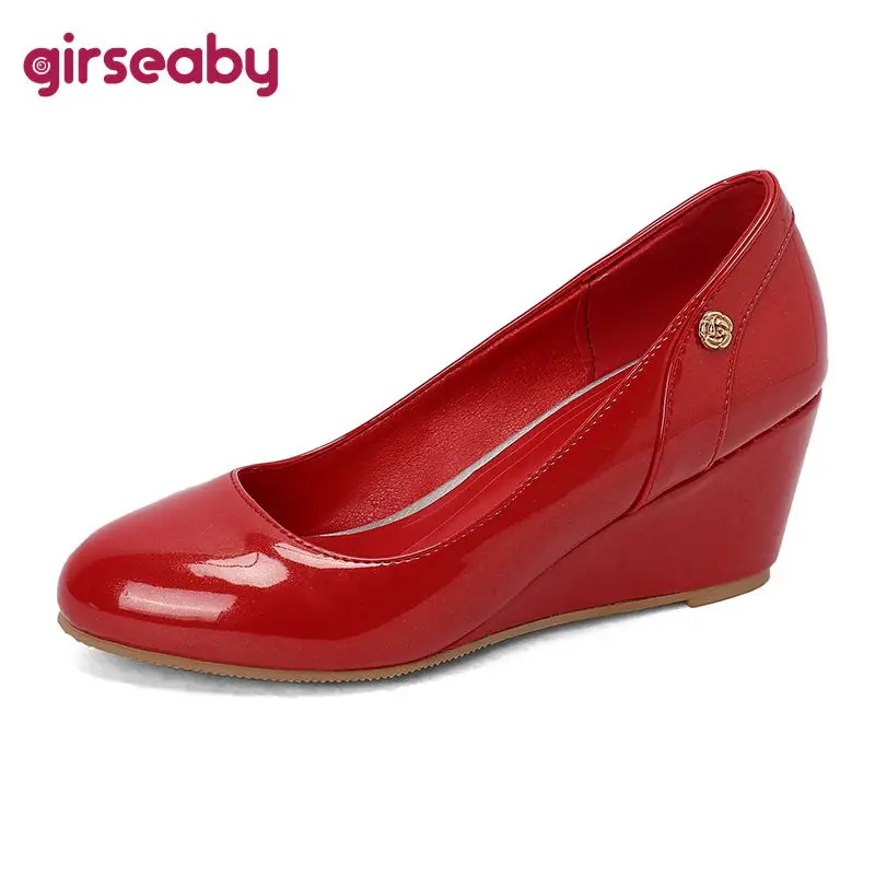 Girseaby 2025 Neue Design Weibliche Pumpen Runde Kappe Keile 6,5 cm Slip Auf Große Größe 45 46 47 48 mode Dating Frauen Schuhe Frühling