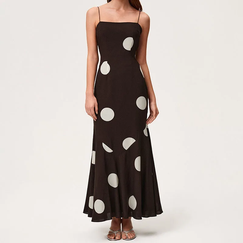 2025, europäischer und amerikanischer Polka-Dot-Druck, sexy Emo, Herbst, High Street Fashion, Wellen-Dot-Druck, sexy Taillengurt, schmal geschnittenes Kleid