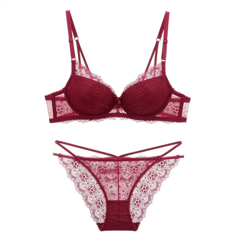 SexyVWomen's Deep Cup Sexy Spitzen-Push-Up-BH-Set, dünnes Oberteil, dicker Boden, Dessous-Set Image