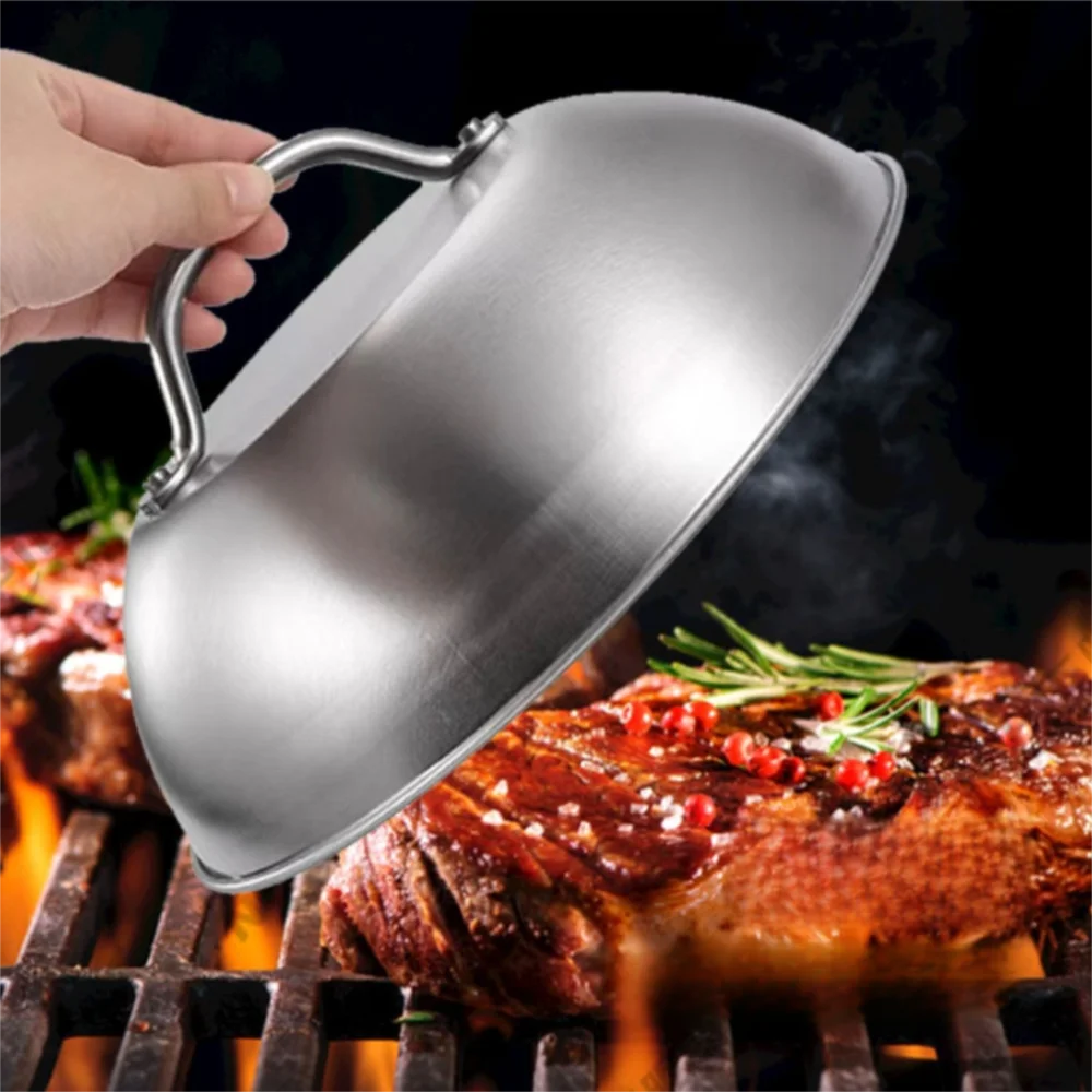 Edelstahl Ofen Rakel Abdeckung Gewölbte Runde mit Griff Käse Schmelzen Kuppel Grill Werkzeuge 6/9 zoll Steak Topf deckel Abdeckung