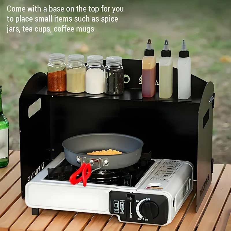 4-seitige winddichte Camping-Windschutzscheibe zum Kochen und Grillen im Freien – faltbares tragbares Design mit Gewürzaufbewahrungsregal Image