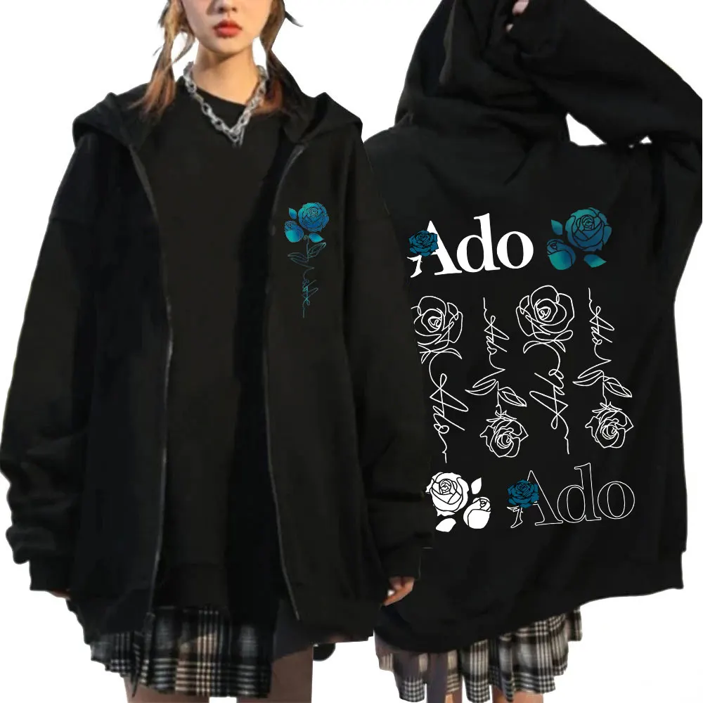 Ado Blue Rose World Tour 2025 Hibana Zipper Hoodies Men's Women Clothing Fashion Zip Up Hooded Sweatshirts Casual Hoodie Jackets