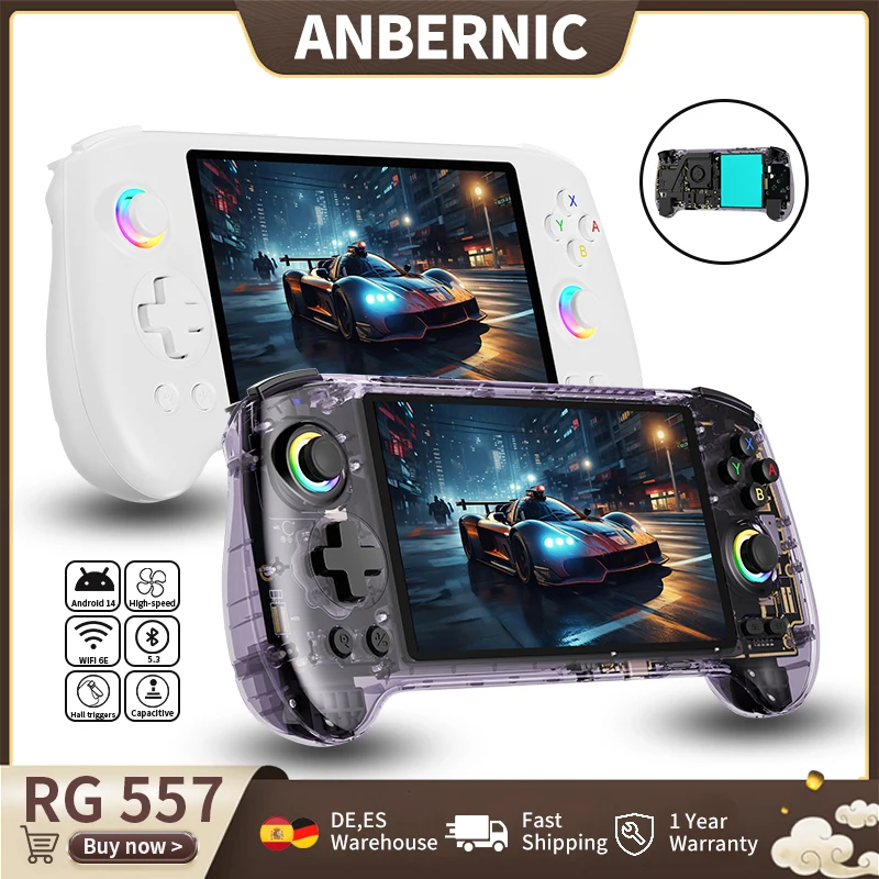 ANBERNIC RG557 Console di gioco portatile retrò Dimensity 8300 5.48 "AMOLED Lettore di videogiochi Android Supporto AI Assistant FOTA WIFI