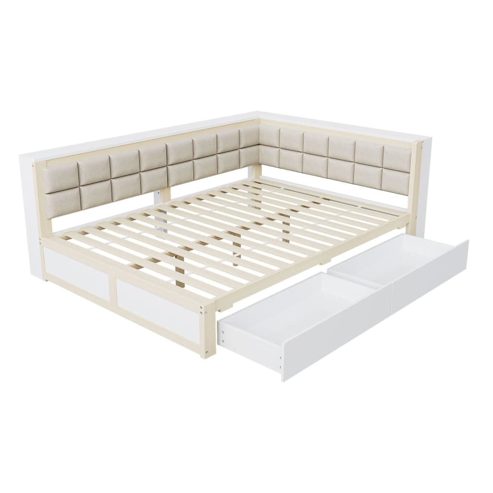 Lit rembourré en pin avec 2 tiroirs 140 x 200 cm