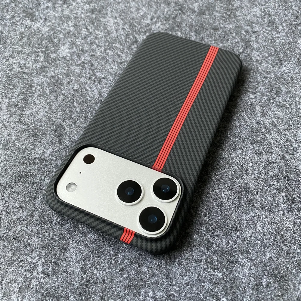 Ultradünne Halbrahmen-Handyhülle aus Kohlefaser-PC für iPhone 17 Air 16 15 14 Plus 13 12 17 11 Pro Max, rutschfeste Kevlar-Textur-Abdeckung Image