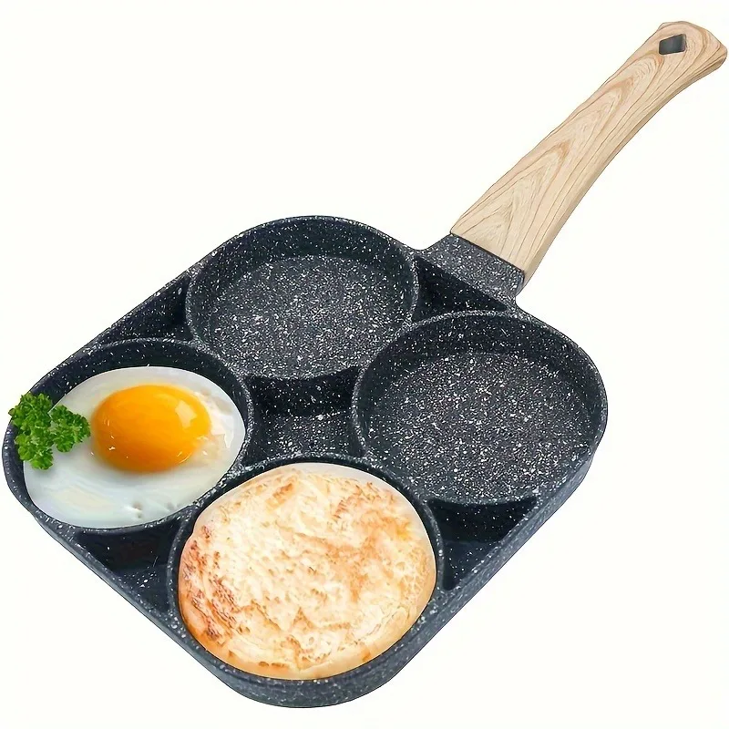 Bratpfanne für 4 Eier, Pfannkuchen-Omelettpfanne, Kochpfannen für 4 Tassen, antihaftbeschichtetes Kochgeschirr, geteilter Eierkocher, Burgerpfanne zum Frühstück Image