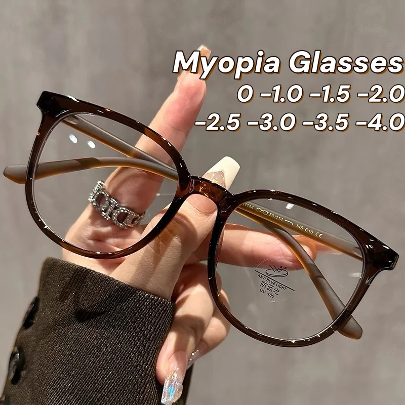 Unisex Runde Myopie Brille Ultraleicht Frauen Kurzsichtige Brillen Blau Licht Minus Dioptrien Brillen Retro Klare Linse Gläser Image