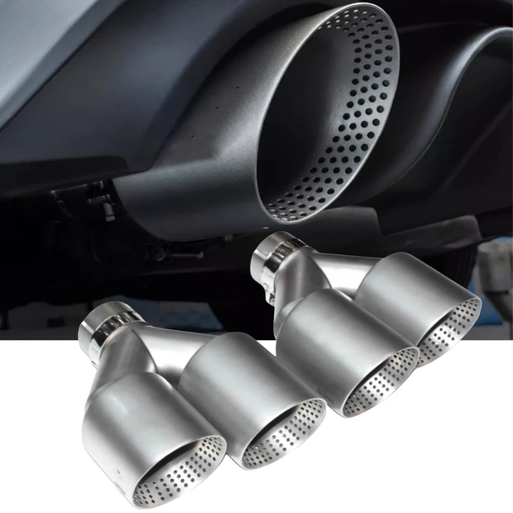 1 PCS Auspuff Spitze Auto Ändern Doppel Outlet Auspuffrohr Düse Dekoration Matt Edelstahl Endrohre Schalldämpfer Image