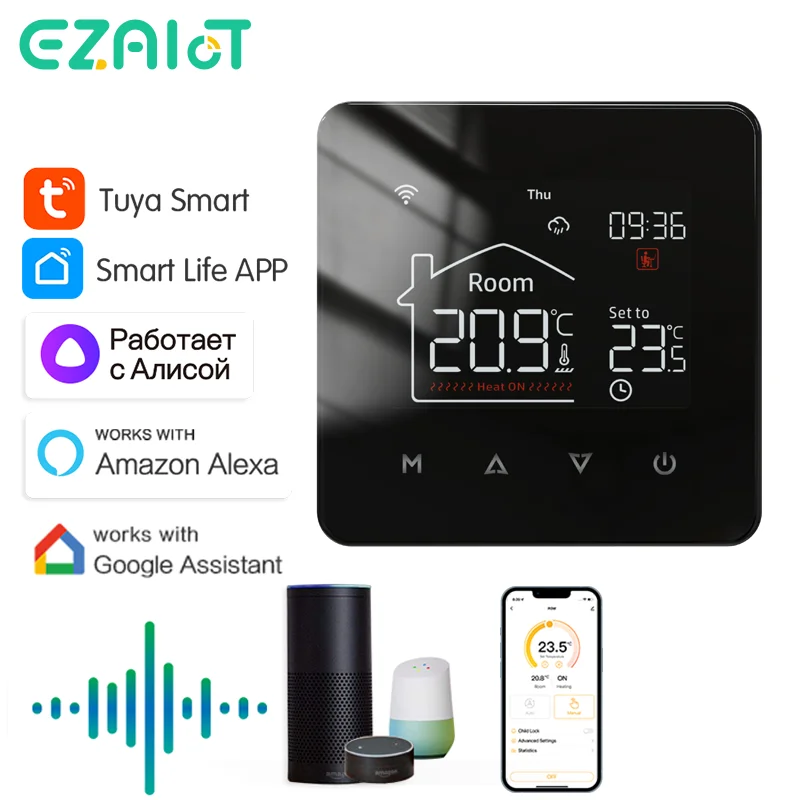 Intelligenter Tuya Fußbodenheizungsthermostat für Elektrische Fußbodenheizung Wasser-Gas-Boiler WLAN-Temperaturregler Google Home Alexa Image