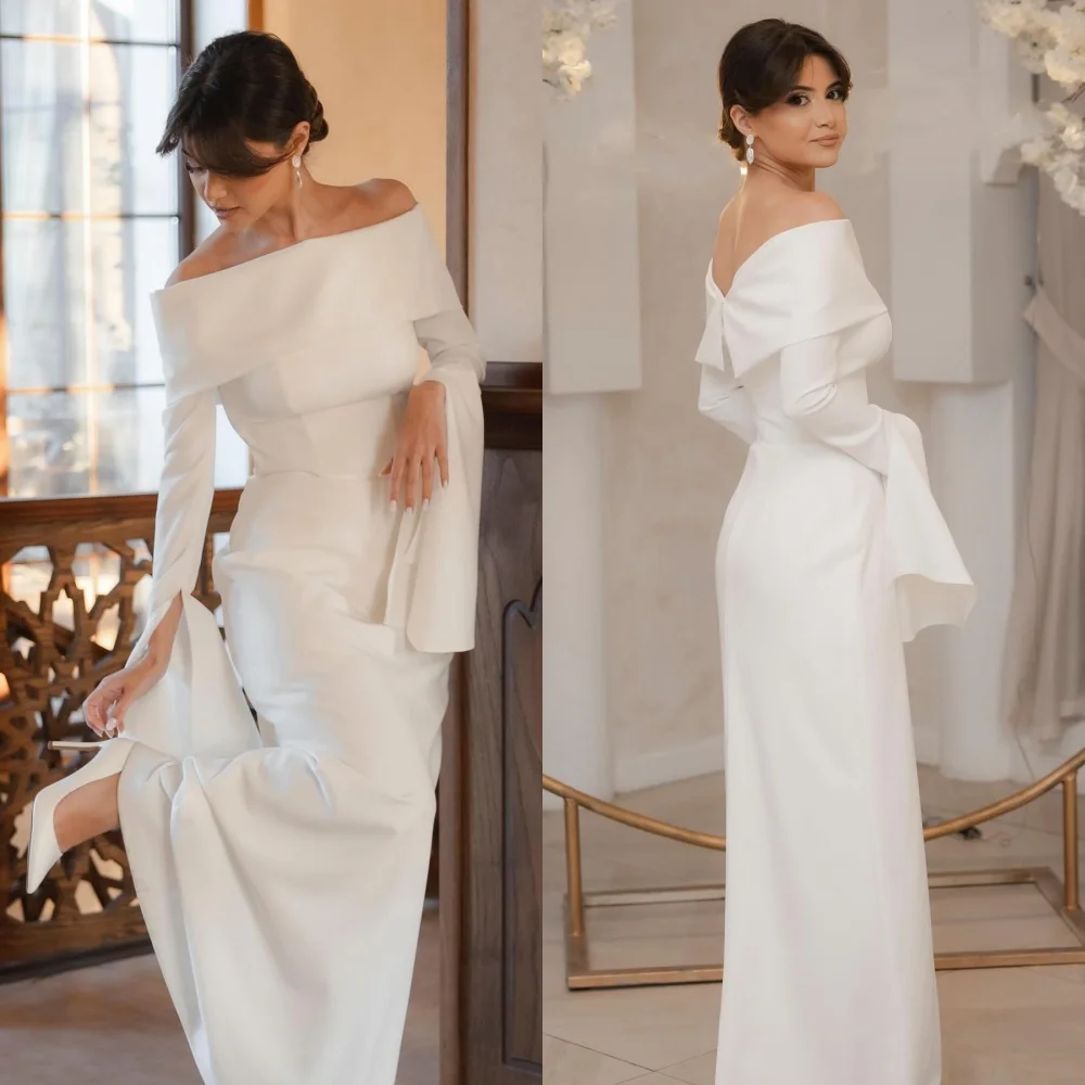 Customized Sizes Available Simple Jersey Pleat Ruched A-line Off-the-shoulder Long Dresses Bespoke Occasion Dresses Exquisite
