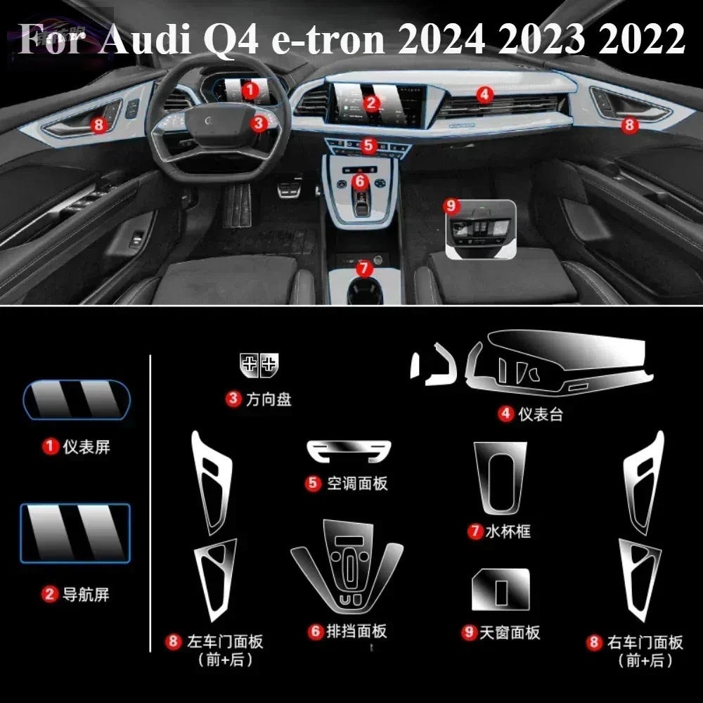 Für Audi Q4 E-tron 2024 2023 Innenfolie Transparente TPU Getriebe Panel Mittelkonsole Anti-Kratz-Schutz Aufkleber Zubehör Image