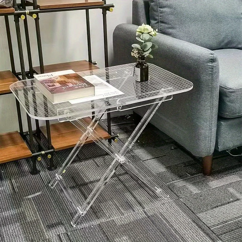 Luxuriöser Couchtisch aus Acryl – faltbarer Tisch mit transparenter Kante, stilvoller Wohnzimmer-Sofatisch – gemusterte Tischplatte Image
