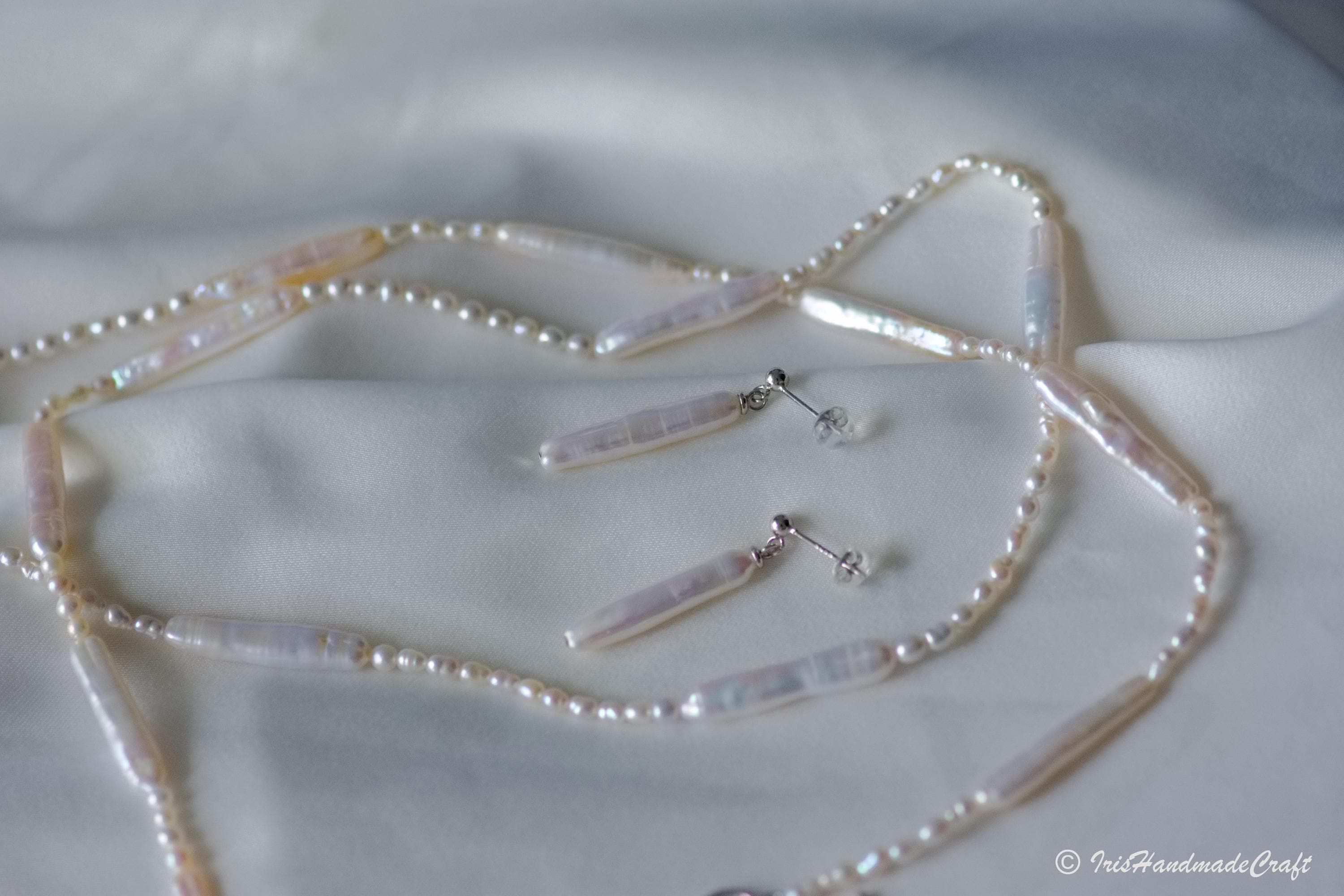 Set di gioielli da sposa con perle d'acqua dolce, gioielli con perle d'argento, collana girocollo in argento con perle barocche, orecchini con perle d
