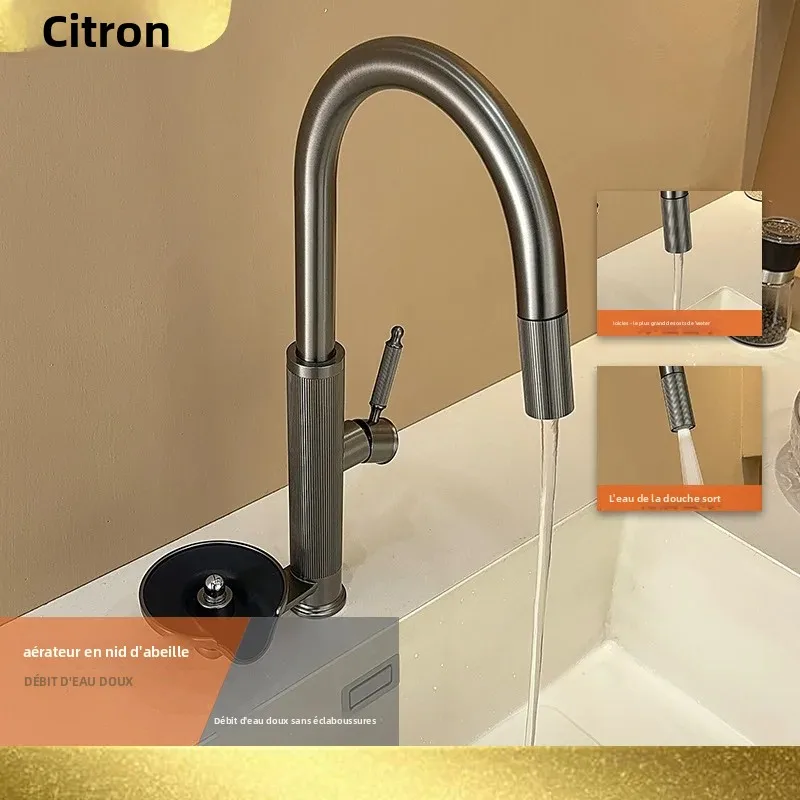 Robinet de cuisine moderne avec lave-gobelet, robinet de cuisine pivotant extractible, robinet d'eau chaude et froide, robinet de cuisine à montage sur plan, mélangeur de cuisine