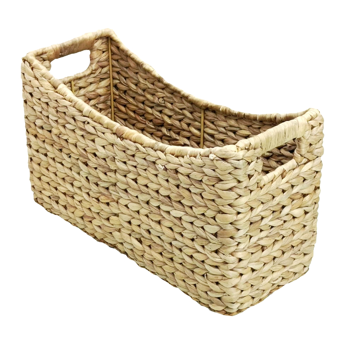 Relaxdays Zeitungsständer, Wasserhyazinthe, Eisenrahmen, HxBxT: 25 x 43 x 17 cm, Flechtkorb mit Tragegriffen, natur Image