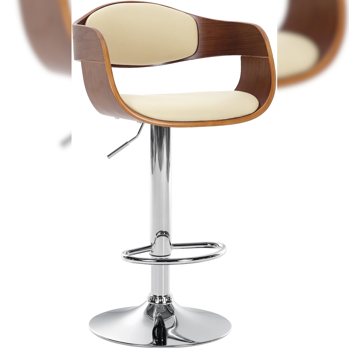 Proregal CHEFGASTRO Barhocker BANGKOK Chrom HxBxT 88x50x48cm Kunstleder Walnuss/Creme Barstuhl Image