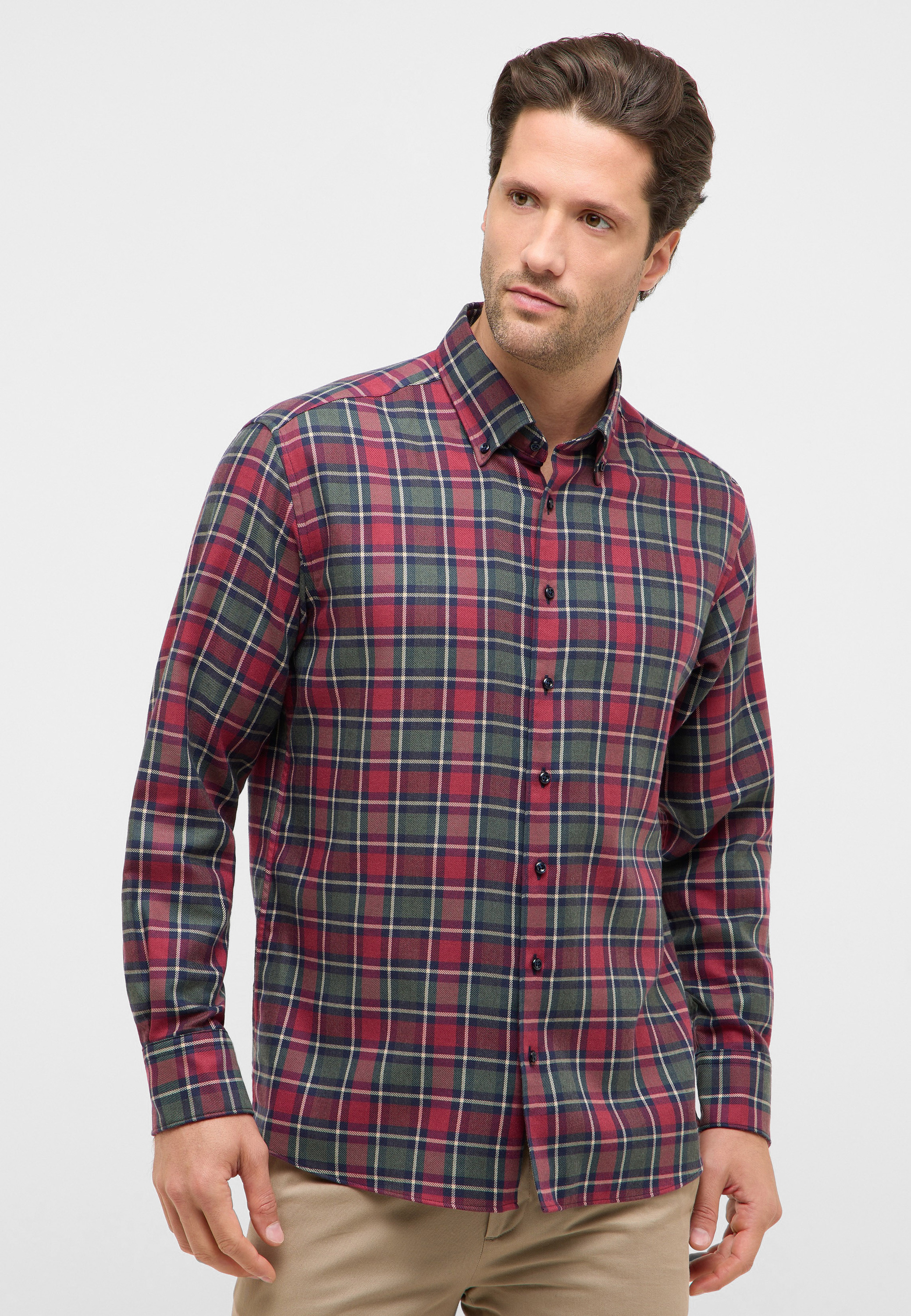 Langarmhemd ETERNA "MODERN FIT", Herren, Gr. XXL, US-Größen, weinrot, Twill, 52% Baumwolle, 10% Schurwolle, 38% Lyocell, tailliert, Manschette, Hemden, EASY IRON (bügelleicht)