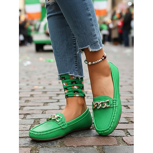 Grüner Damen-Loafer zum St. Patrick's Day – bequeme Mokassin-Schuhe zum Hineinschlüpfen, ideal für Paraden, Festivals, Reisen, Streetwear und irische Feierlichkeiten. Alltagskleidung Image