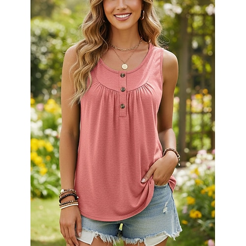 Damen Tank Top Einfarbig Einfach Vintage Stilvoll Klassisch Ärmellos Rundhalsausschnitt Lange Oberteile Täglich Ausgehen Blau Schwarz Weiß Rosa Sommer Frühling Image