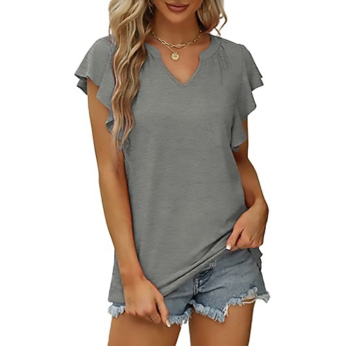 Damen T Shirt Sommeroberteile T-Shirt Grafik Pflanzen Stilvoll Klassisch Kurzarm V Ausschnitt Lange Oberteile Täglich Party-Abendmode Sport Blau Grau Blau purpurrot Schwarz Weiß Sommer Frühling Image