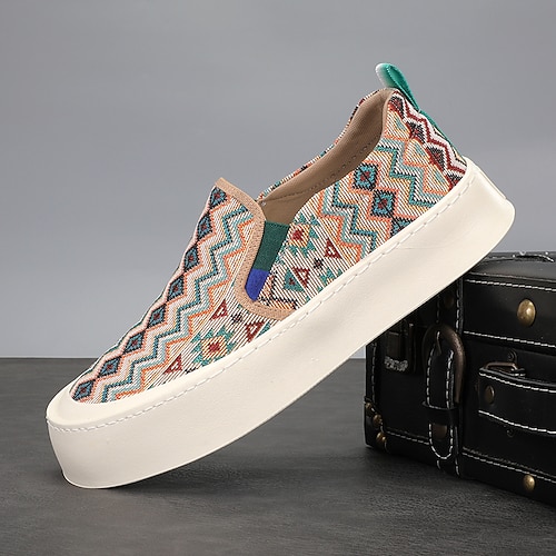 Herren-Sneaker im Ethno-Stil zum Hineinschlüpfen, atmungsaktives Obermaterial, bequemer Schlupfkomfort, perfekt für Freizeit und Festivals. Image