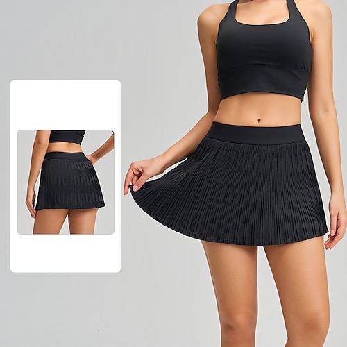 Damen Einfarbig Lässiger Rock Trainingsrock Elastisch Schweißableitend Atmungsaktiv Tennis Pickleball Yoga Unterteile Schwarz Weiß Gelb Tennisbekleidung Image