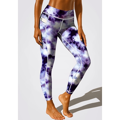 Damen Unisex Pilates-Leggings Fitnesshose Trainingsleggings Taschen Stempelsteuer Seitentaschen Pilates Fitnessstudio Fitnesstraining Hosen Strumpfhosen Leggings Grafik Batik Farbverläufe Amethyst Image