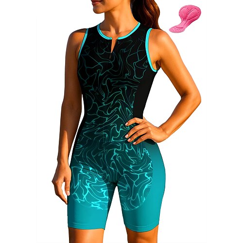 Damen Radtrikot Triathlonanzug Downhill-Trikot Ärmellos Sommer Frühling Herbst Blau Dunkelgrau Rosenrot Schwarz Geometrisch Farbverlauf Kurve Fahhrad Sonnenschutz UV-beständig 3D-Polster Radfahren Image