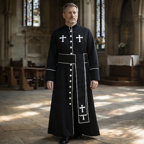 Retro Vintage Religiös Mittelalterlich Bodenlang Robe langarm Priester Stehkragen Kostüm Unisex Halloween Karneval Maskerade Renaissance-Messe LARP Erwachsene Mantel Ganzjahres Image