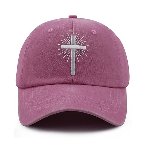 Herren Baseballkappe Schwarz Rosa Polyesterfaser Bestickt Stickerei Vintage Lässig Christus Lässig Täglich Sport Gestreift Kreuz Sonnenschutz Image