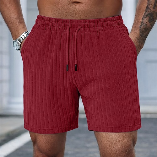 Herren Shorts Freizeitshorts Jacquard Strukturiert Einfach Komfort Atmungsaktiv Über dem Knie Lässig Outdoor Strand Urlaub Mode Schwarz Wein Dehnbar Image