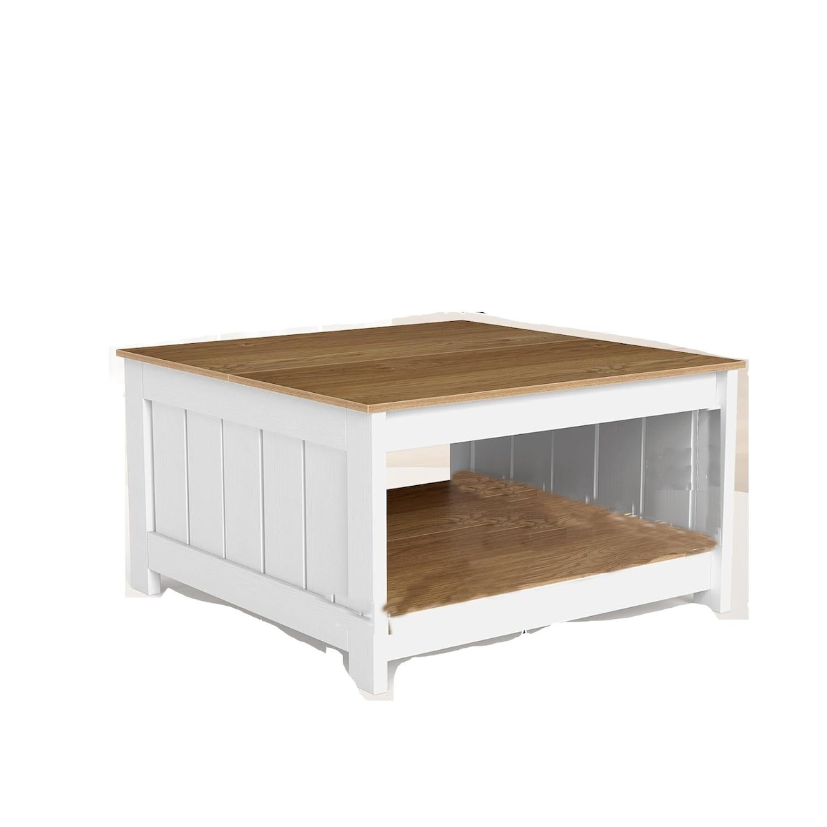 COSTWAY 2-Tier Holz Couchtisch, Landhaus Stil Beistelltisch mit Aufbewahrungsraum, Couchtisch Image