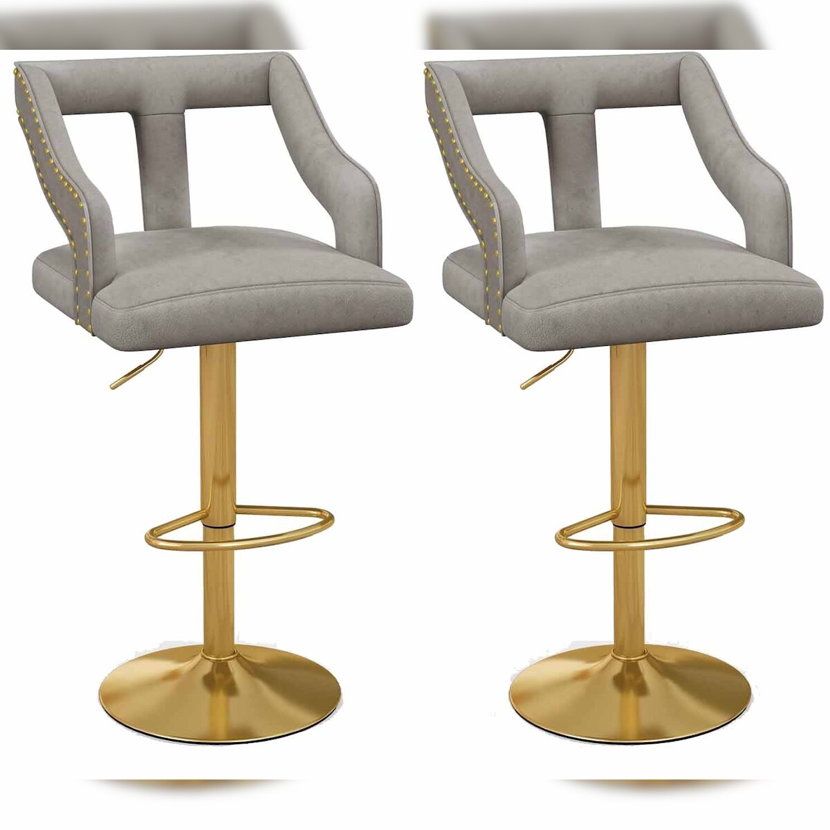 COSTWAY Set mit 2 Barhockern, drehbare Barstühle, höhenverstellbar von 63 bis 85 cm, mit Fußstütze und Rückenlehne Image