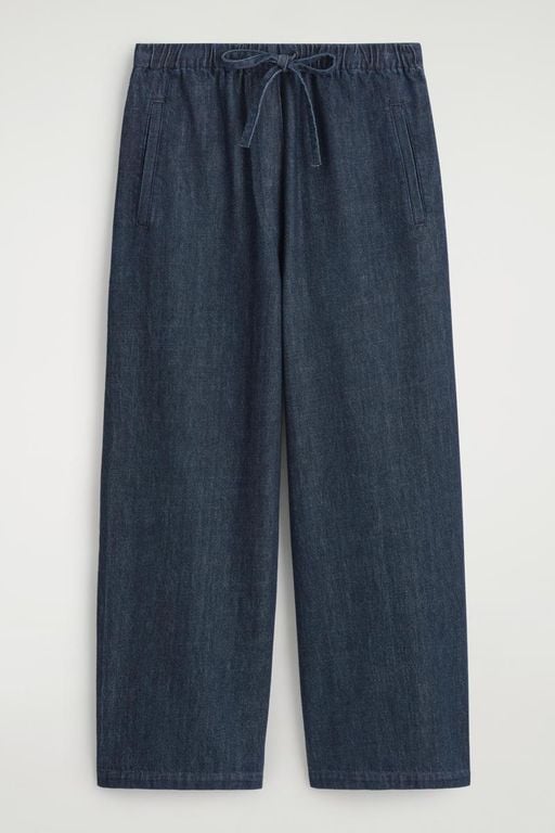 Cropped Denim Wide-Leg Trousers - Blue - COS Pants