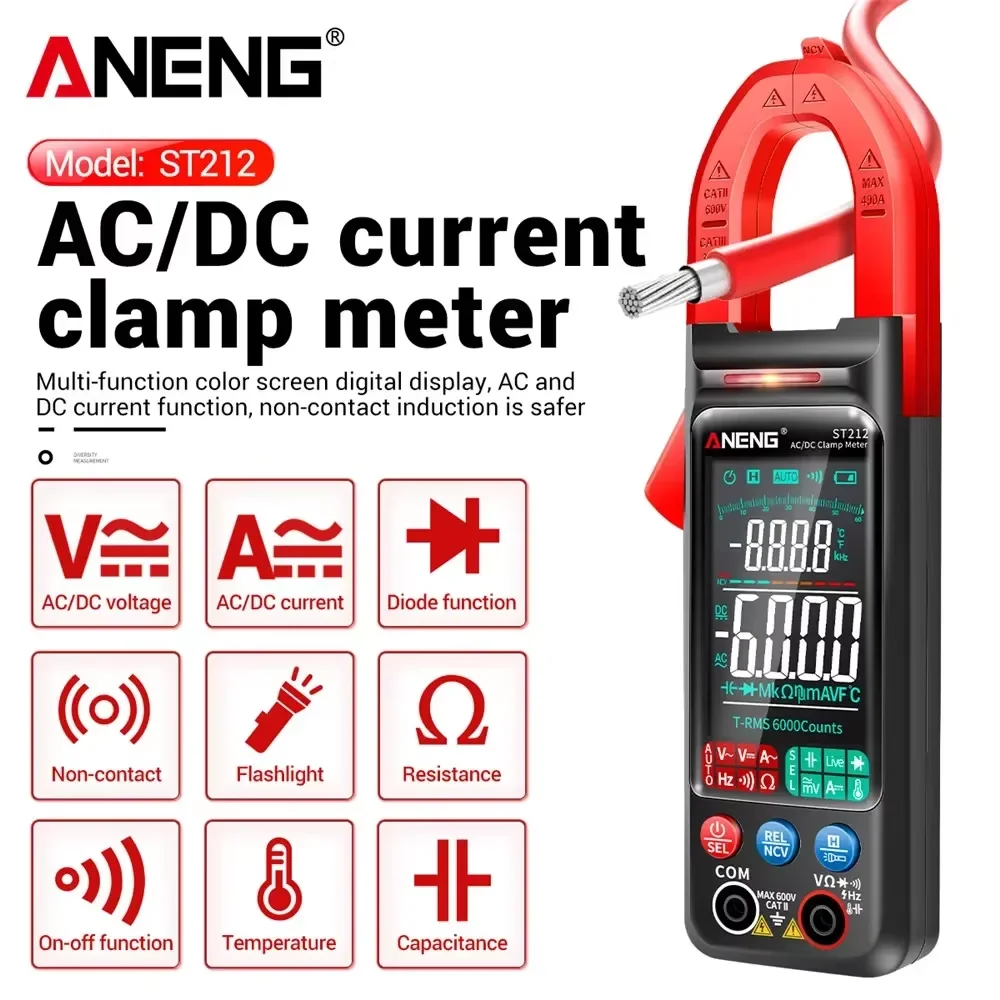 Multimetro digitale ANENG ST212 Pinza amperometrica Professionale Tensione corrente CC/CA 6000 Conti multimetro NCV Ohm strumenti per elettricisti
