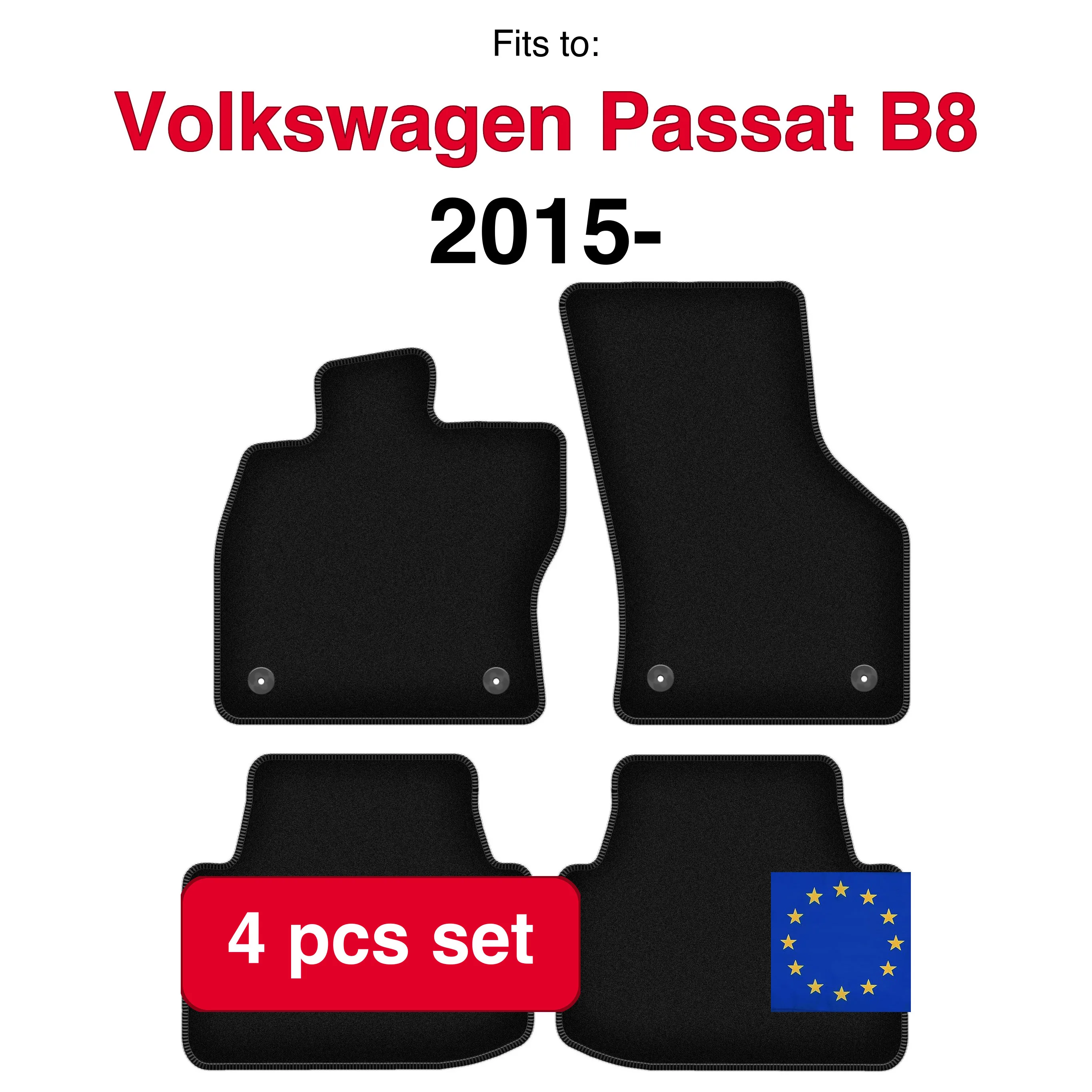 Ensemble de tapis en velours pour Volkswagen Passat B8 berline, break, variante, Alltrack (2015-) - Noir (4 pièces) - Ensemble de tapis de voiture sur mesure