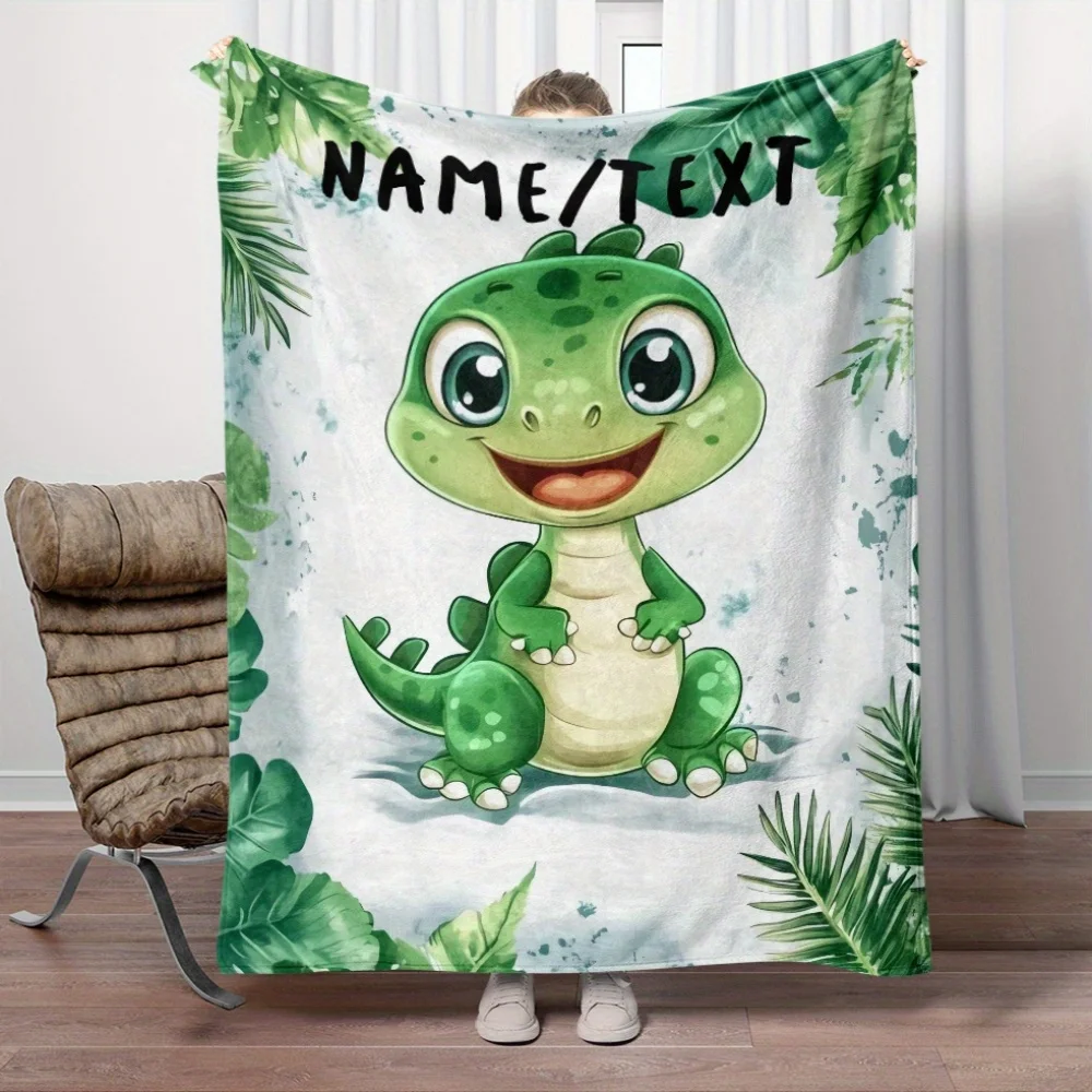 Eine personalisierte süße Dinosaurierdecke, individuelles Namens-Flanell-Schlafsofa, Reise-Camping-Büradecke, weich, warm Image