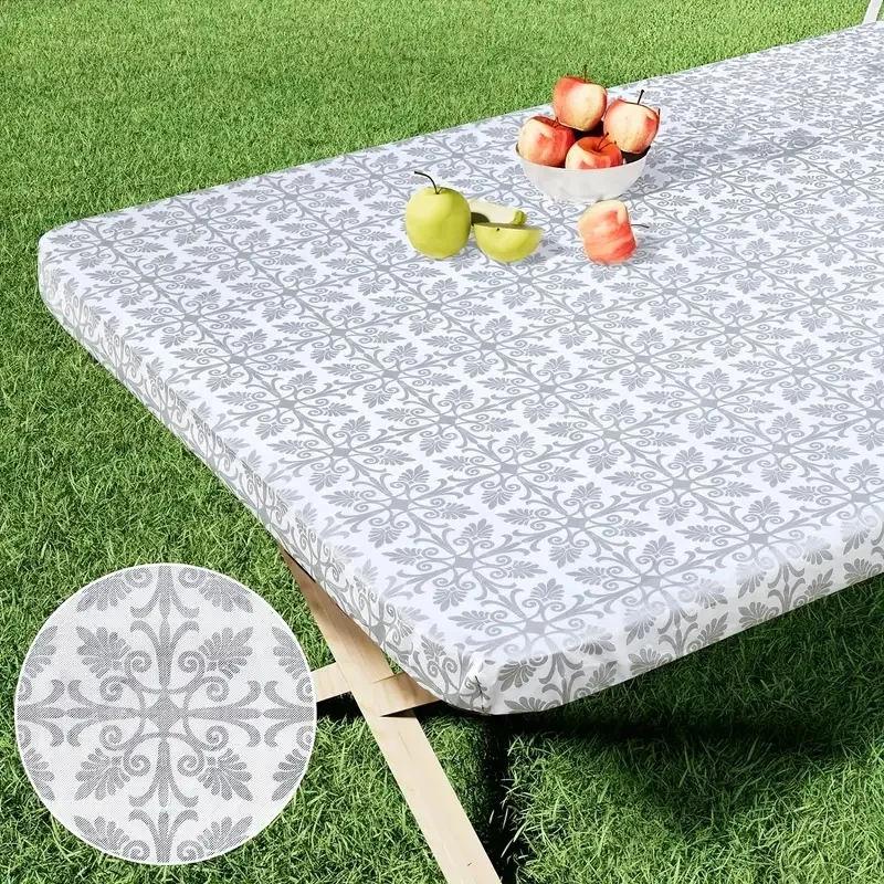 1PC 30x48in Rechteck Vinyl Tischdecke Elastische Ausgestattet Tischdecke Kunststoff Tisch Abdeckung Falten Tische Picknick Camping im Freien Image
